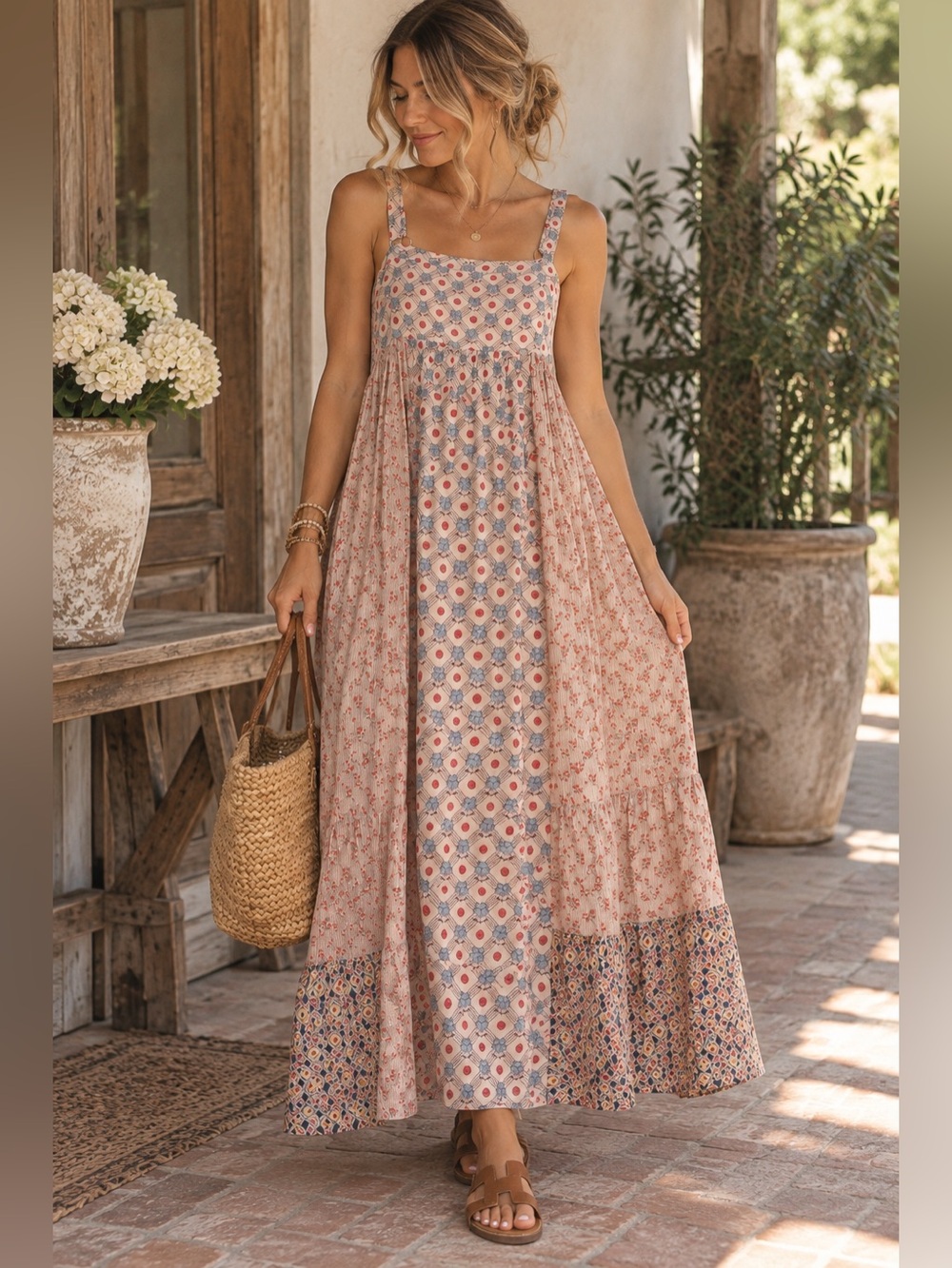 Natural Life Boho Patchwork Maxi Dress NWT Size M